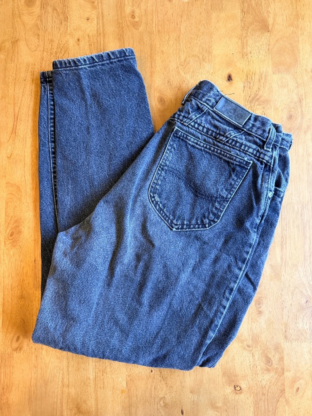 Lee Vintage 90s High Waisted Mom Jeans Faded Black Made in USA Tapered 14M 523